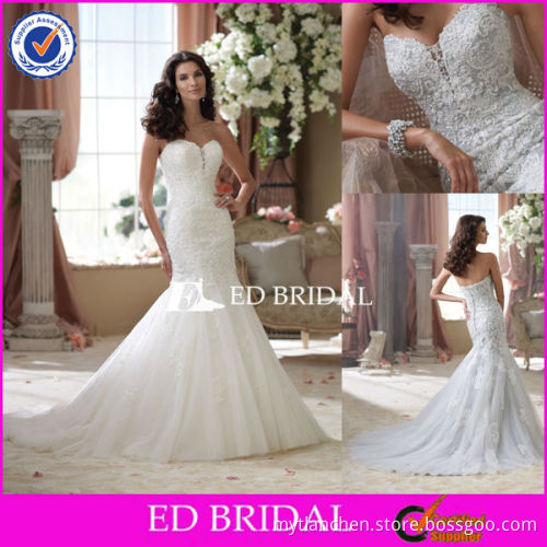 XL117 2014 Latest Designer Sweetheart Neckline All Over Beaded Lace Mermaid Royal Blue And White Wedding Dresses